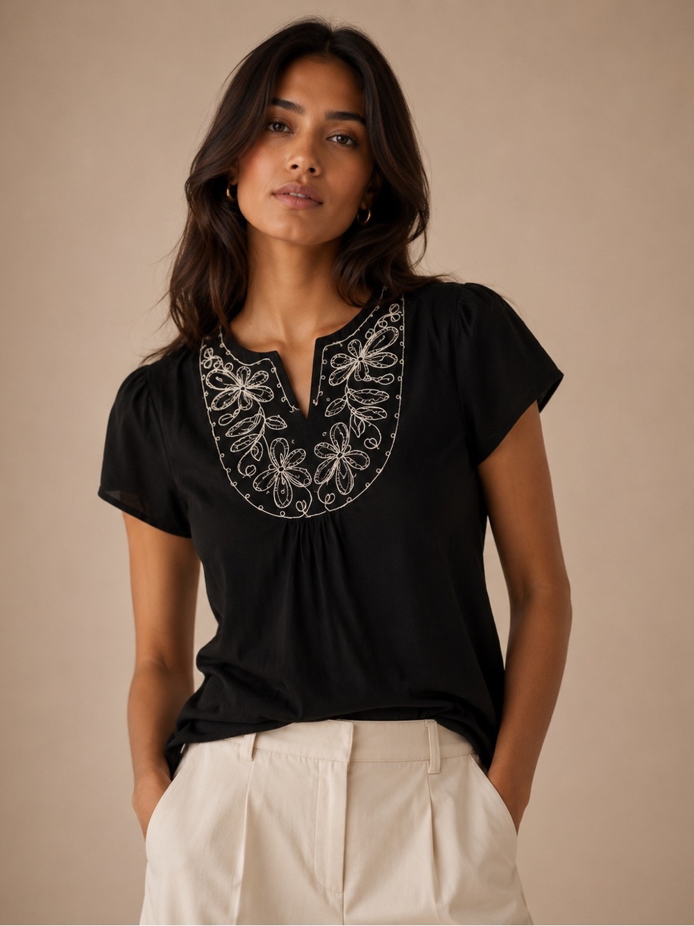 RQT Embroidered Black Blouse Women’s XL Boho Peasant Top